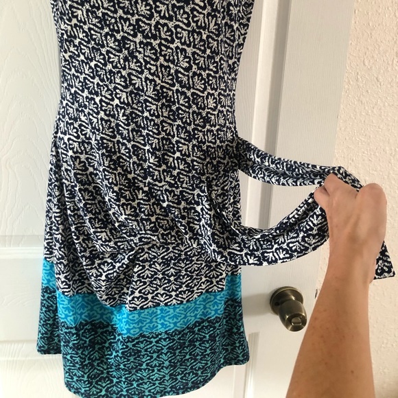 Ivory, Navy, Teal Studio M Tie/ Wrap Dress! - Picture 1 of 7